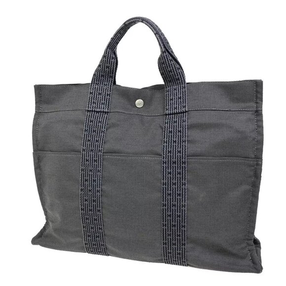 authenticity guaranteed HERMES Logo Herline MM Hand Tote Bag Canvas Gray - Picture 1 of 16